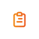 Icon of an orange clipboard with a checklist on a white circular background.